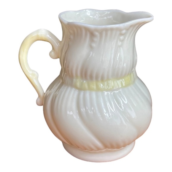 Vtg BELLEEK Yellow Ribbon Porcelain Creamer/Small Pitcher 3 1/2" - 7th Mark - Picture 2 of 4